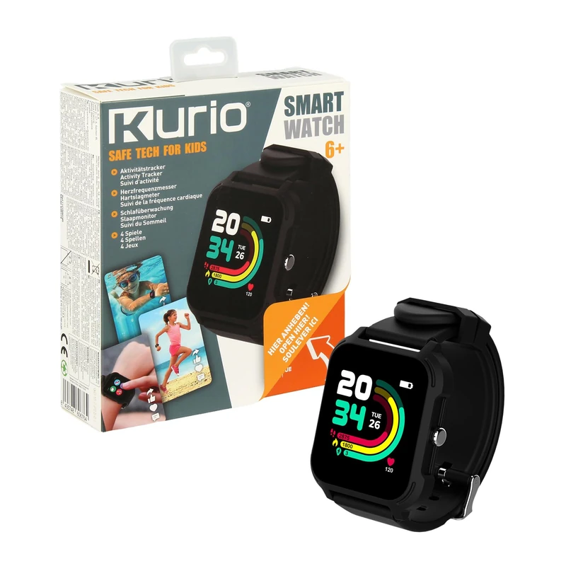 Kurio Smart Watch for Kids - Waterproof Fitness Tracker with Heart Rate, Sleep Monitor and App Connection - Activity Watch with Games and Dials, Black