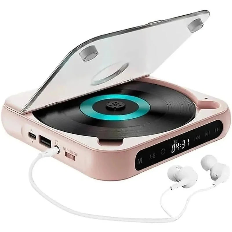 Portable CD Player for Car with Bluetooth 5.3, Rechargeable Mini CD Player with HiFi Speakers, USB/AUX Support, Compact Lightweight Personal for Home Travel Office(Pink)