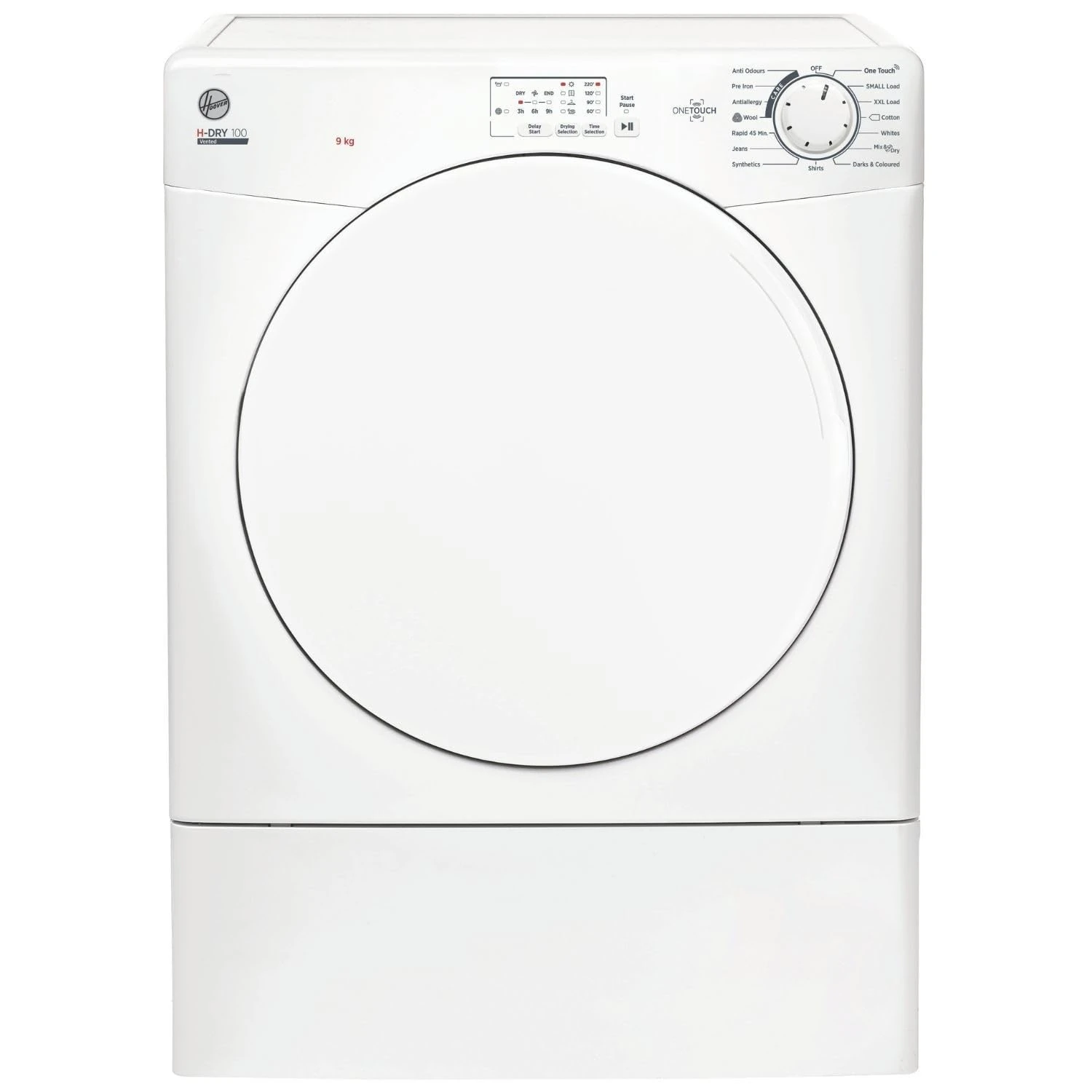 HLEV9LF-80 9kg Freestanding Vented Tumble Dryer, White, Sensor Dry Technology, Delay Start, C Energy Rated, 15 Drying Programmes, Easy Iron Function, Reverse Action Drum