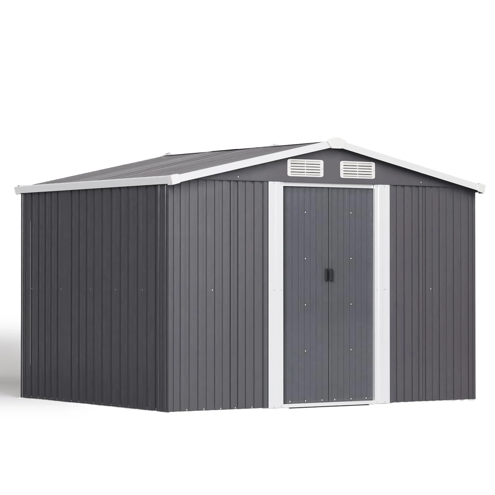 Steel Garden Shed, Metal Tool Shed with Charcoal Sloped Roof, Sliding Door - Stable and Weather-resistant Structure (Grey, 208 x 208 x 245 cm)
