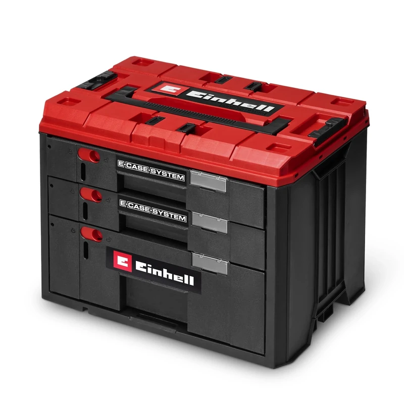 Einhell Original E-Case Drawer Case, 1 x 12.5CM Drawer, 2 x 5.5CM Drawers, 41.5 x 25 x 28CM, Maximum 60KG Load, Carrying Handle