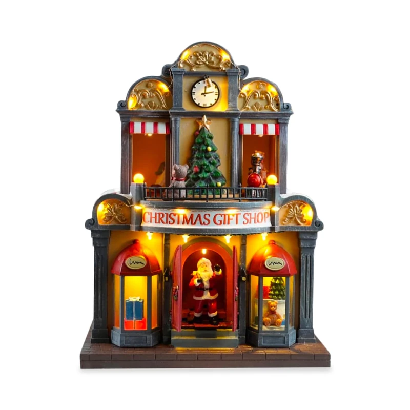 Wintem - Animated Santa House with LED Lights and Christmas Music for Festive Decorations and Luminous Decorations, Hand Painted and Easy to Use with USB Cable Included - Image 1