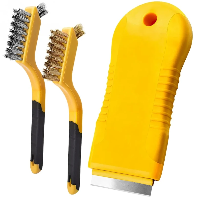 Oven tool non scratch,Hob Stove Glass Cleaner Oven Cleaning Kit,Home Gadgets with 15 Spare Replacement and 2 stainless brushes for Ceramic Hobs, Glass Doors, Windows