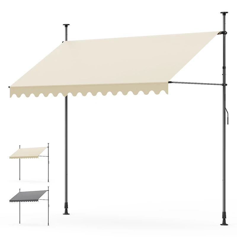 YEAUPE PRO Awning | Balcony Awning without Drilling | Crank | UV Protection, Height Adjustable, Waterproof | Cream (300 x 180 cm)