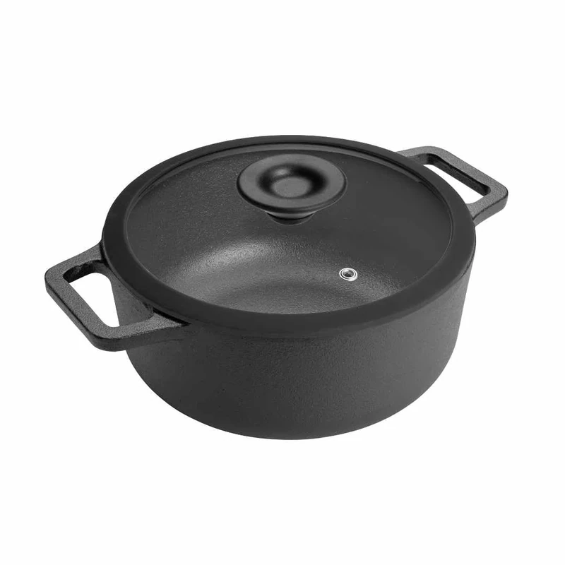 Prestige Cast Iron 24cm Casserole Dish & Glass Lid – Pre-Seasoned, Non-Toxic, Induction & Oven Safe, Easy Clean