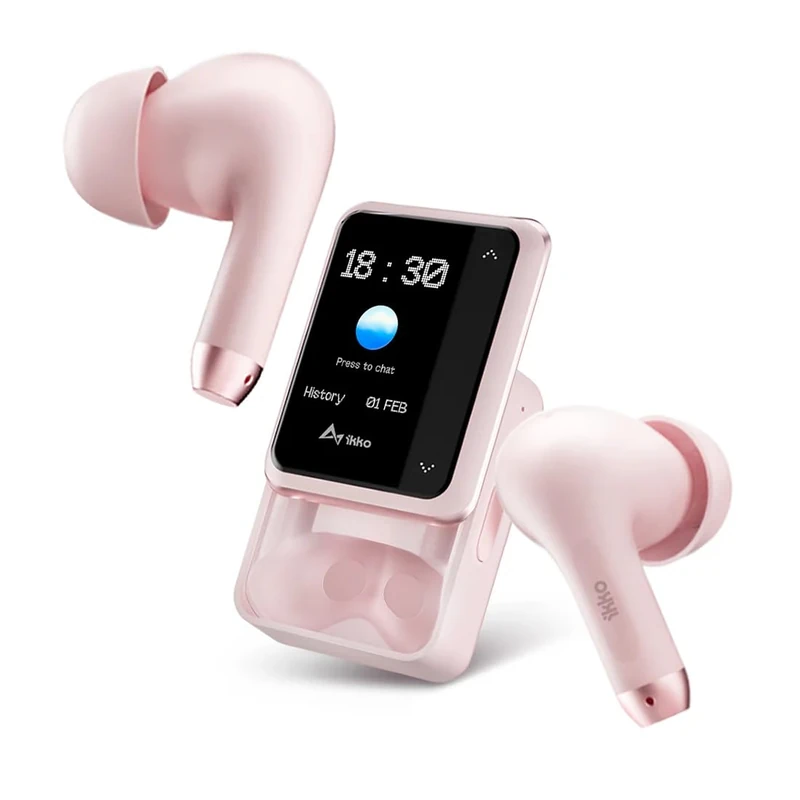 Ikko Active Buds TWS AI Smart Earphones: Headphones with Noise Cancellation, Bluetooth Connection, Instant Translator Function, 4G Sim, Wifi, Up to 30 Hours of Autonomy, ChatGPT, AppSore Pink