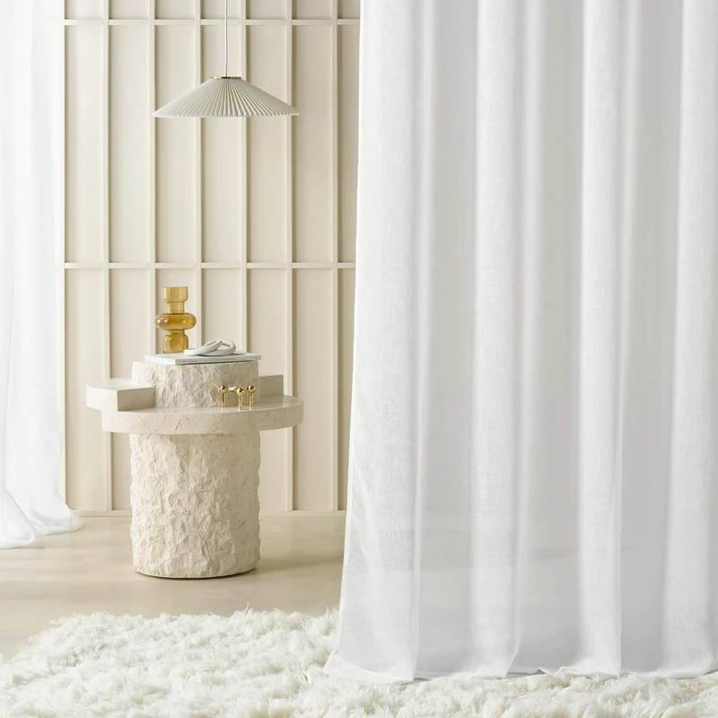 ROOM99 Sensia Curtain with Ruffle Tape 300 x 260 cm Width x Height Living Room Transparent Modern Curtain Scarf Living Room Bedroom for Rail System White Linen Look Smooth 1 Piece