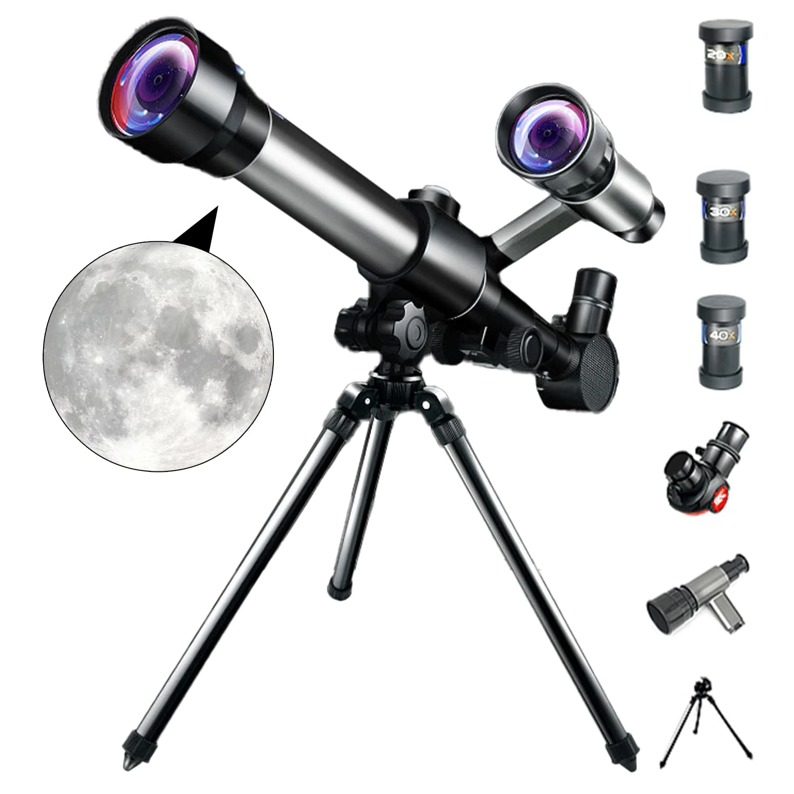 Telescope for Kids, Astronomical Telescope 50mm, 20/30/40X HD Outdoor Monocular Space Telescopes with Adjustable Tripod, 3 eyepieces, Portable Refractor Spotting Scope for Kids and Beginners