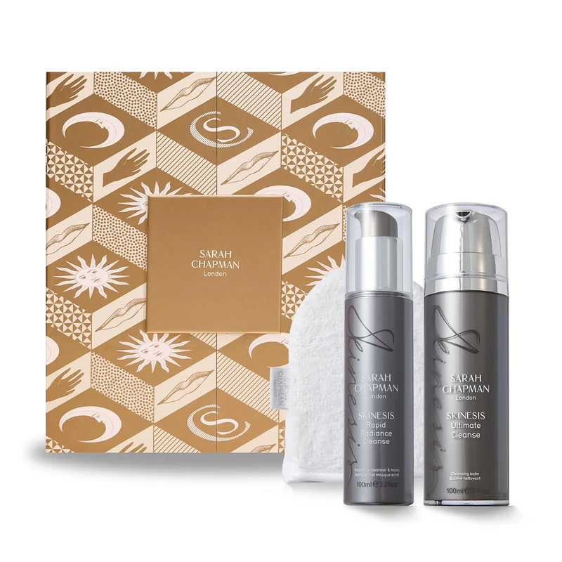 Sarah Chapman The Cleansing Trio Gift Set – Ultimate Cleanse Makeup Remover, Rapid Radiance Cleanse & Dual-Sided Cleansing Mitt – Skincare Set for Women, Christmas & Birthday