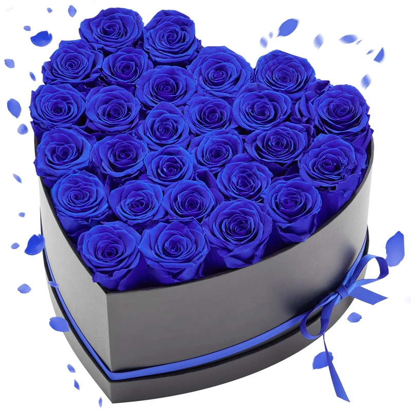 VEVOR Forever Flowers, 27 Preserved Roses in a Heart Shape Box, Eternal Flowers Immortal Bouquet Birthday Present for Women Her Wife Mothers, Anniversary, Valentine's Day,Christmas, Royal Blue - Image 1