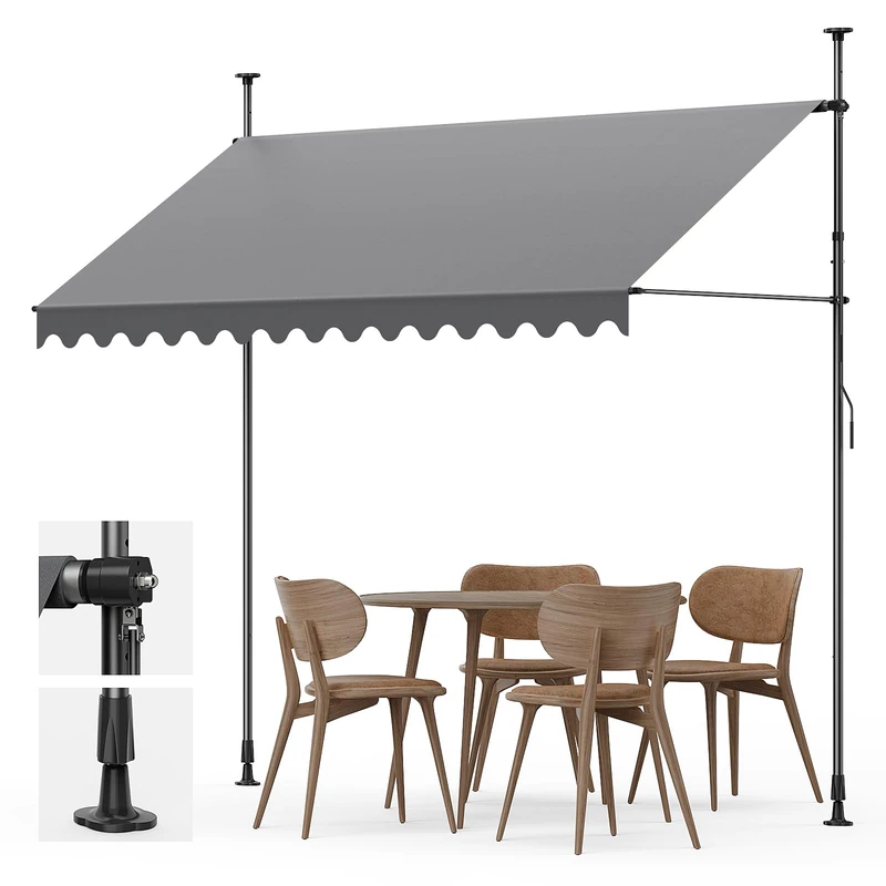 YEAUPE PRO Awning | Balcony Awning without Drilling | Crank | UV Protection, Height Adjustable, Waterproof, Grey (250 x 180 cm)
