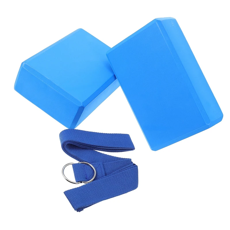 Parliky Yoga Resistance Band with High-density EVA Yoga Bricks and Tension Strap Lightweight Non-slip Stretch Bands for Fitness Training Pilates and Home Gym Exercise Blue