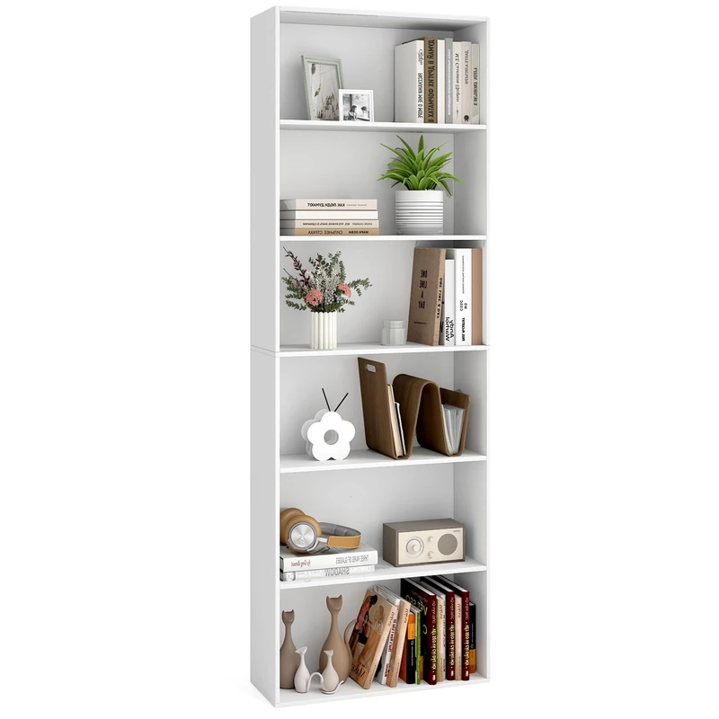 SFAREST Tall Storage Bookcase, 6-Tier Wooden Floor Standing Cupboard Cabinet with 6 Cubes Units & Anti-toppling Device, Display Organiser Bookshelf for Home Living Room (White, 60 x 24 x 178cm)