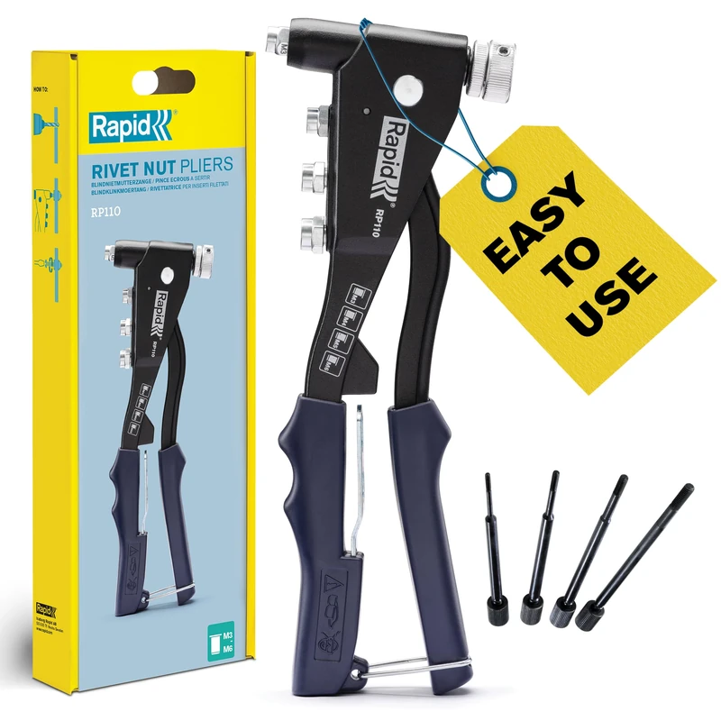 Rapid RP110 Rivet Nut Pliers for M3, M4, M5, M6 Rivet Nuts - Durable Molded Aluminum and Steel Construction with Soft Handle