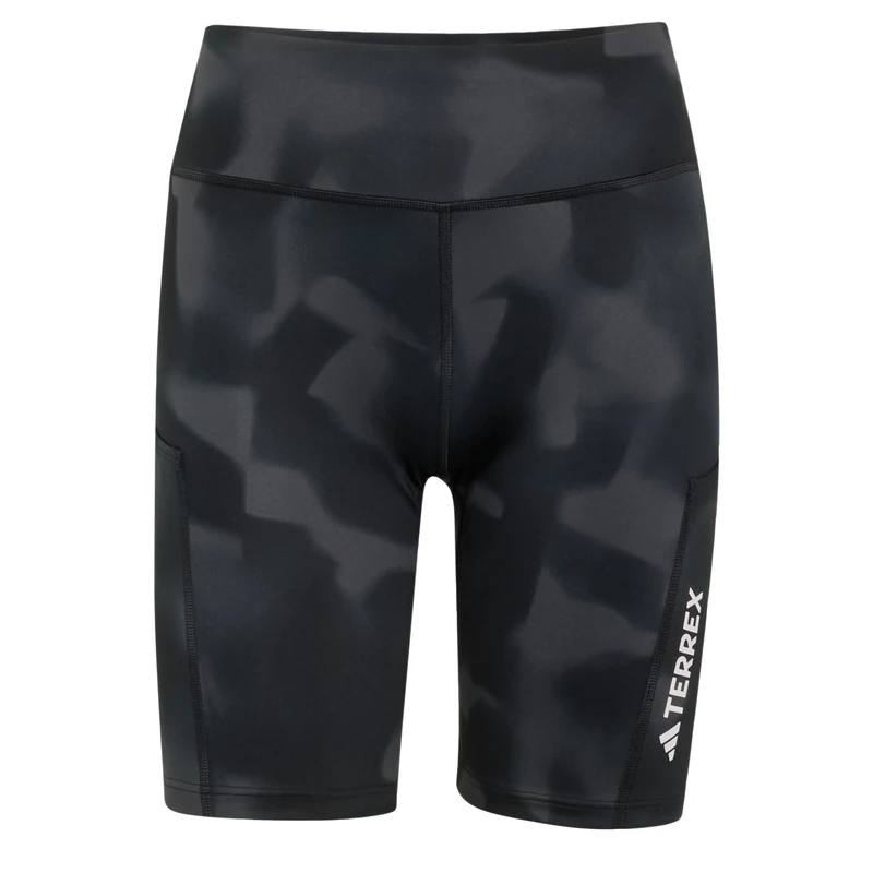 adidas Women's Terrex Multi 8Inch Printed Tight Shorts, Black/Carbon, XL