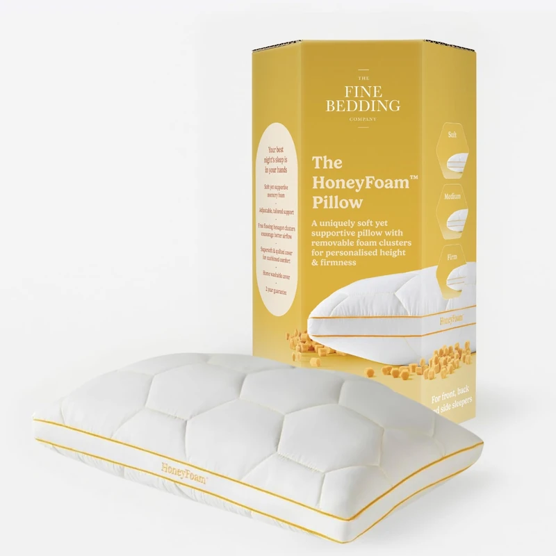 The Fine Bedding Company HoneyFoam™ Pillow – Sustainable Adjustable Memory Foam Pillow, Washable Luxury Hotel Pillows for All Sleep Positions - Adjustable for Soft, Medium and Firm Support