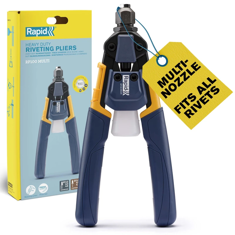 Rapid RP100 Heavy Duty Pop Rivet Gun with Multi-Tip & Power Reducing Technology | Ergonomic Hand Riveter for 3.2-4.8mm Aluminum, Stainless Steel & Copper Rivets (5001721)