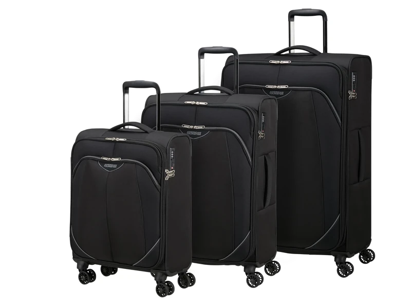 American Tourister Poproll - 3-Piece Soft Luggage Set (Cabin, Medium, Large), Lightweight - Black (Black)