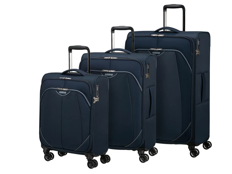 American Tourister Poproll - 3-Piece Soft Luggage Set (Cabin, Medium, Large), Lightweight - Blue (Navy)