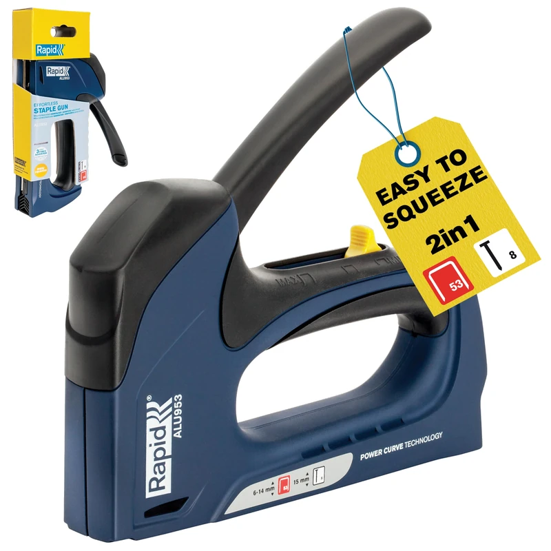Rapid ALU953 Hand Tacker – Ergonomic Tacker for Wood, Fabrics and Decorations with Powercurve Technology