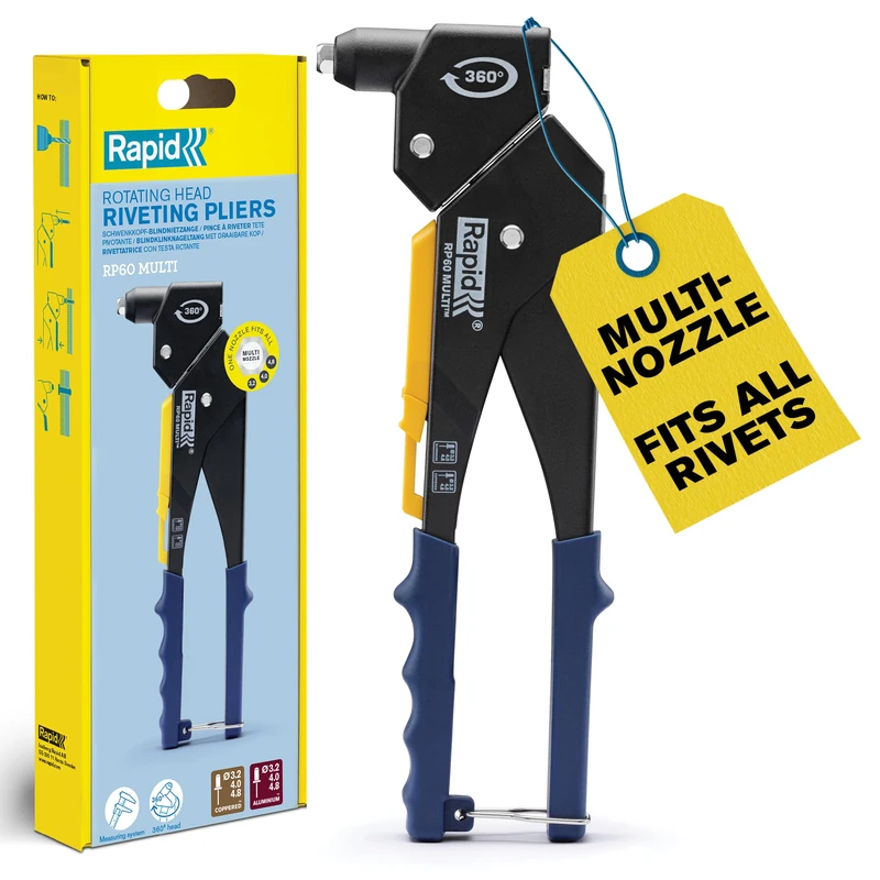 Rapid RP60 Multi Riveter Set with Swivel Head and Multiple Nozzle for 3.2, 4.0, 4.8mm Aluminum Rivet Rivet Tool Kit with Case, Rivets and Drill Bits (5001720)