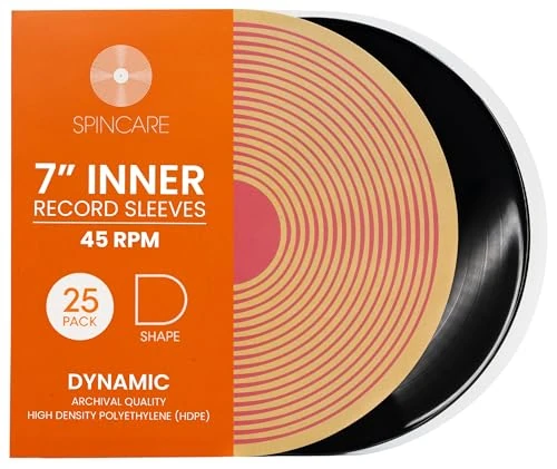 25x 7 Inch Single 45 RPM Anti-static Inner Vinyl Record Sleeves | Spincare Rounded Edge Archival Anti Static HDPE Plastic Vinyl Record Storage Covers for 7” 45 RPM Singles
