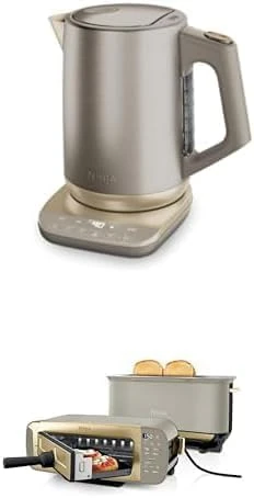 Bundle of Ninja Perfect Temperature Kettle, 1.7L, with Temperature Control, LED Display, KT201UKSTGD + Ninja Foodi 3-in-1 Toaster, Grill and Panini Press with Flip Design, Stone Gold ST202UKSTGD