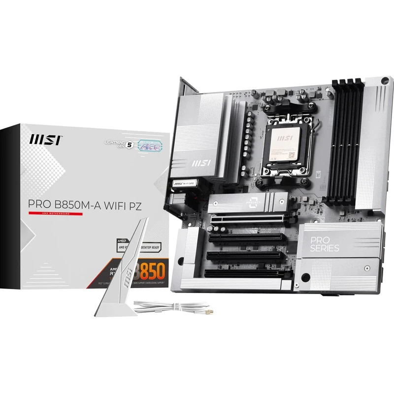 MSI PRO B850M-A WIFI PZ Motherboard, Back-connect mATX - Supports AMD Ryzen 9000/8000 / 7000 Processors, AM5 - DDR5 Memory Boost (8200+ MT/s OC), PCIe 5.0 x16 & 4.0 x4, M.2 Gen5, Wi-Fi 7, 5G LAN