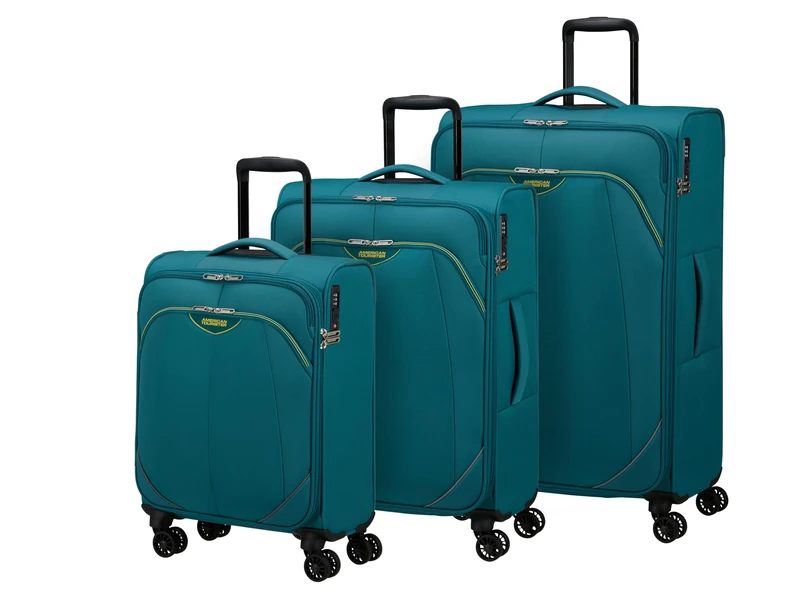 American Tourister Poproll - 3-Piece Soft Luggage Set (Cabin, Medium, Large), Lightweight - Green (Teal)