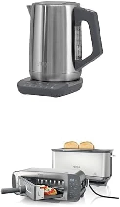 Ninja Perfect Temperature Kettle, 1.7L, with Temperature Control, LED Display, KT201UK + Ninja Foodi 3-in-1 Toaster, Grill and Panini Press with Flip Design, Stainless Steel, ST202UK