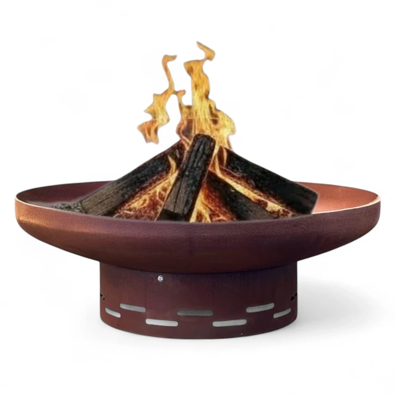 Nicoman Large Outdoor Fire Bowl, 90cm Pre-rusted Steel, Bowl-Shaped Design with Stand, Wood and Charcoal Compatible, Garden Patio Heater for Cosy Evenings