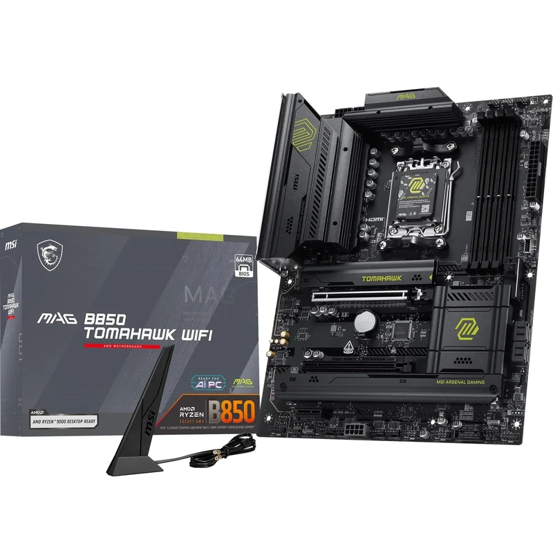 MSI MAG B850 TOMAHAWK WIFI Motherboard, ATX - Supports AMD Ryzen 9000/8000 / 7000 Processors, AM5-80A SPS VRM, DDR5 Memory Boost 8200+ MT/s (OC), PCIe 5.0 x16, M.2 Gen5, Wi-Fi 7, 5G LAN