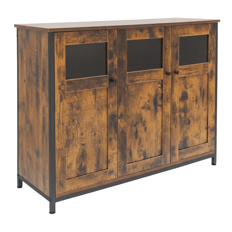 Relaxdays kitchen sideboard with glass doors, HWD: 75 x 100 x 35 cm, kitchen cabinet, industrial style, dark brown/black