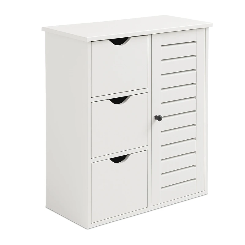 Relaxdays bathroom cabinet, HxWxD: 80 x 60 x 30 cm, 3 drawers & shelves, storage for bathroom, hallway, kitchen, white