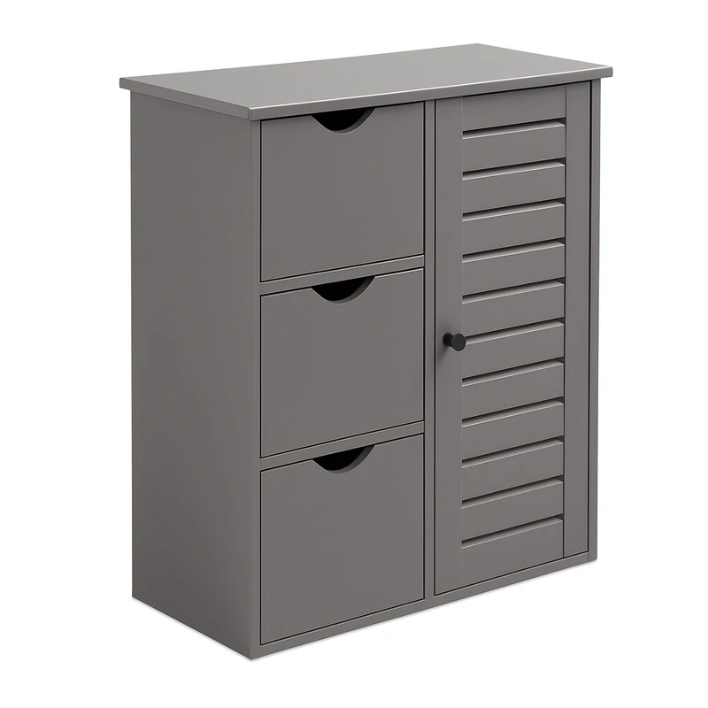 Relaxdays bathroom cabinet, HxWxD: 80 x 60 x 30 cm, 3 drawers & shelves, storage for bathroom, hallway, kitchen, grey
