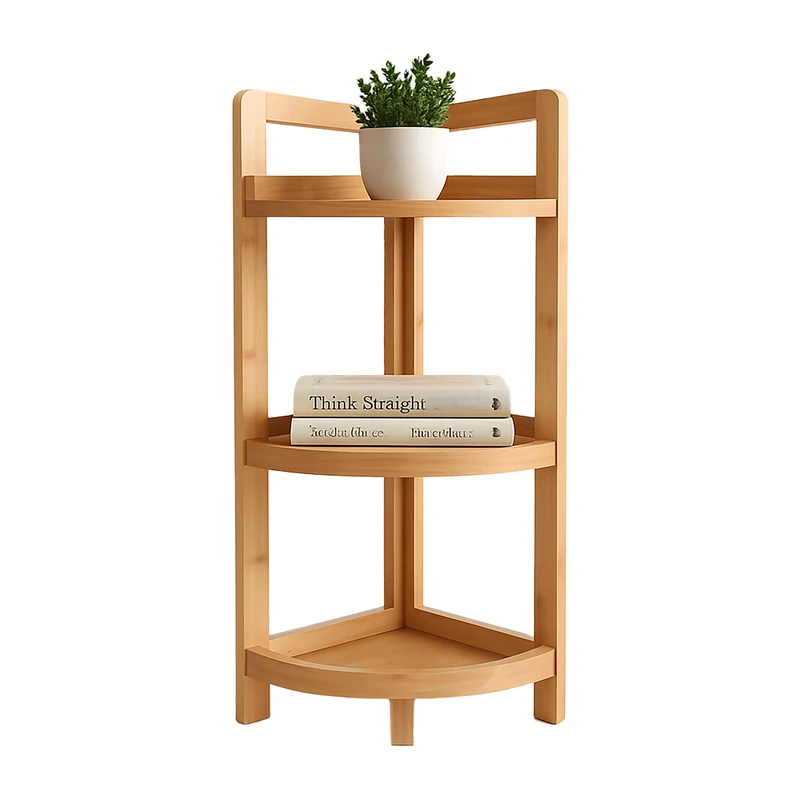 Relaxdays Bamboo Corner Shelf, 3 half-round shelves, HWD: 77x23x23 cm, space-saving, natural