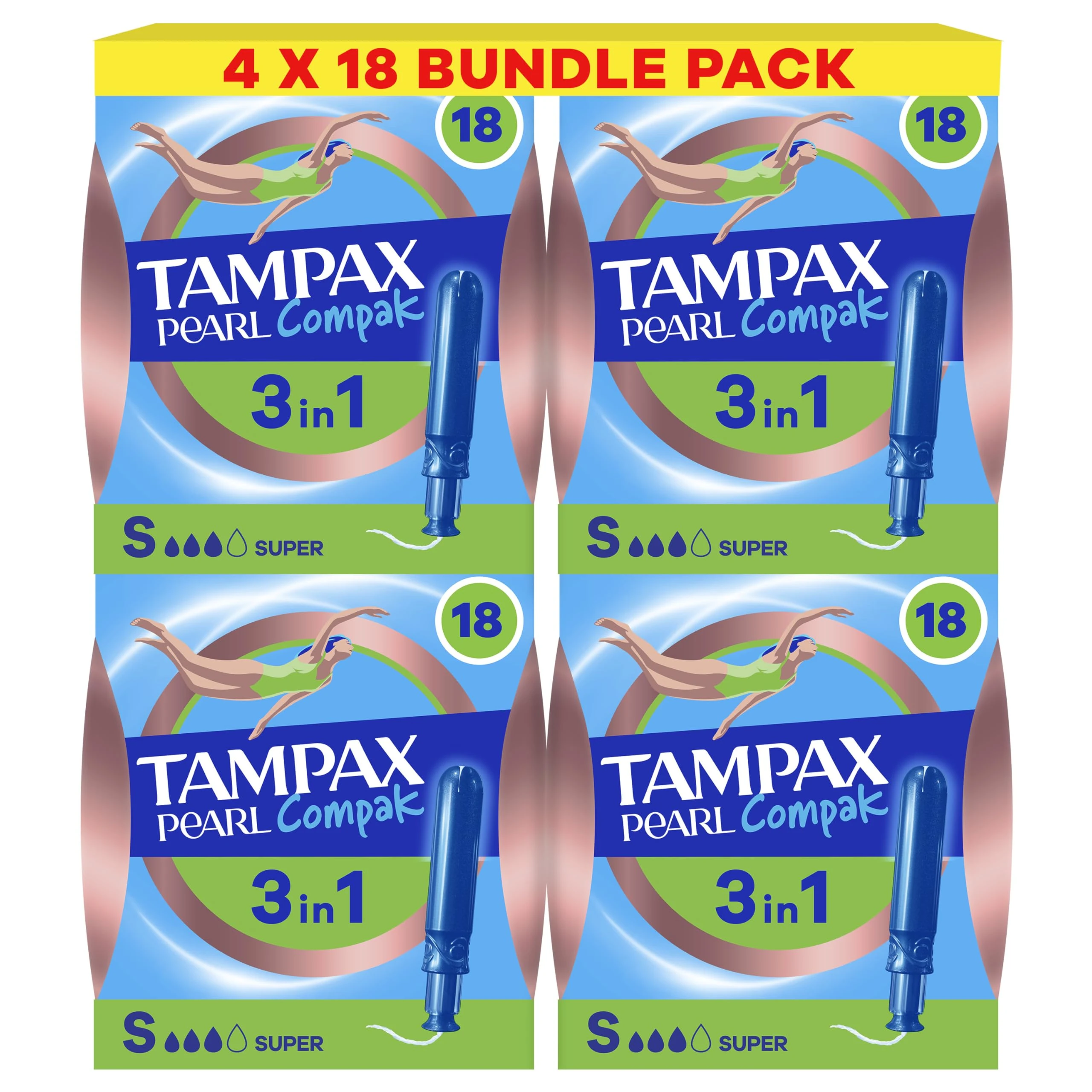 Tampax Pearl Compak Super Tampons with Applicator x72, 3in1 Leak Protection, Comfort and Easy Insertion