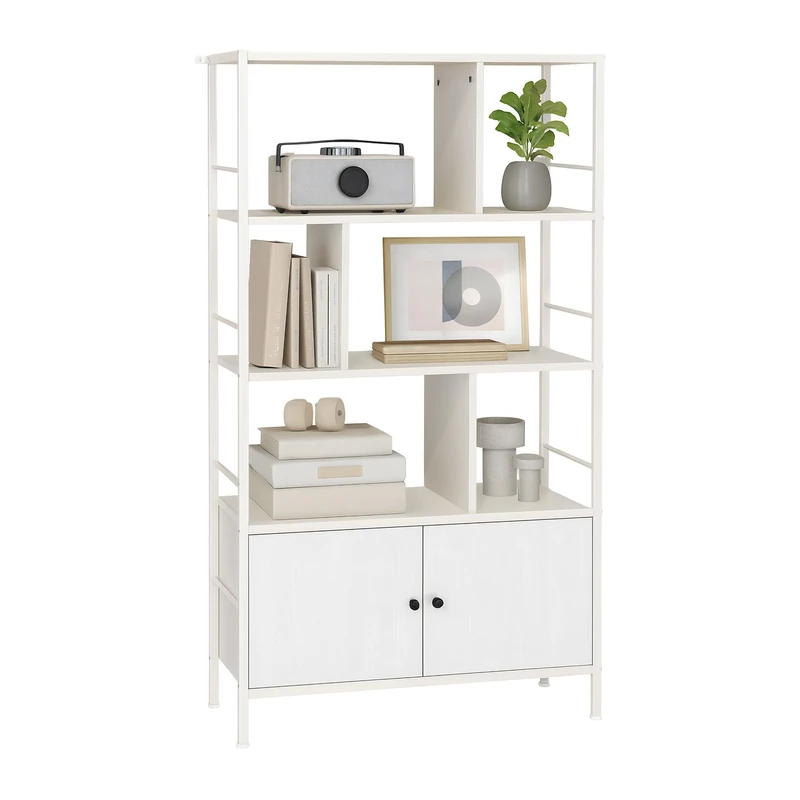 Relaxdays bookcase, HxWxD: 154.5 x 74 x 30 cm, 3 open shelves, unit with storage, modern design, white