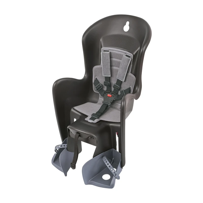 Polisport 8632200029 Bilby CFS AMZ Rear Child Bicycle Seat, Ages 9 Months to 6 Years, 5-Point Padded Harness, Adjustable Footrests, For Panniers racks, For Luggage Racks, Black/Dark Gray