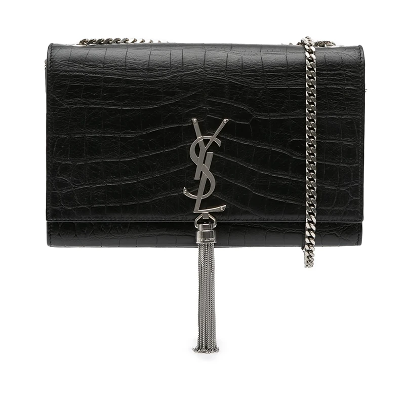 Yves Saint Laurent Pre-Loved Medium Croc Embossed Leather Kate Tassel Crossbody Bag