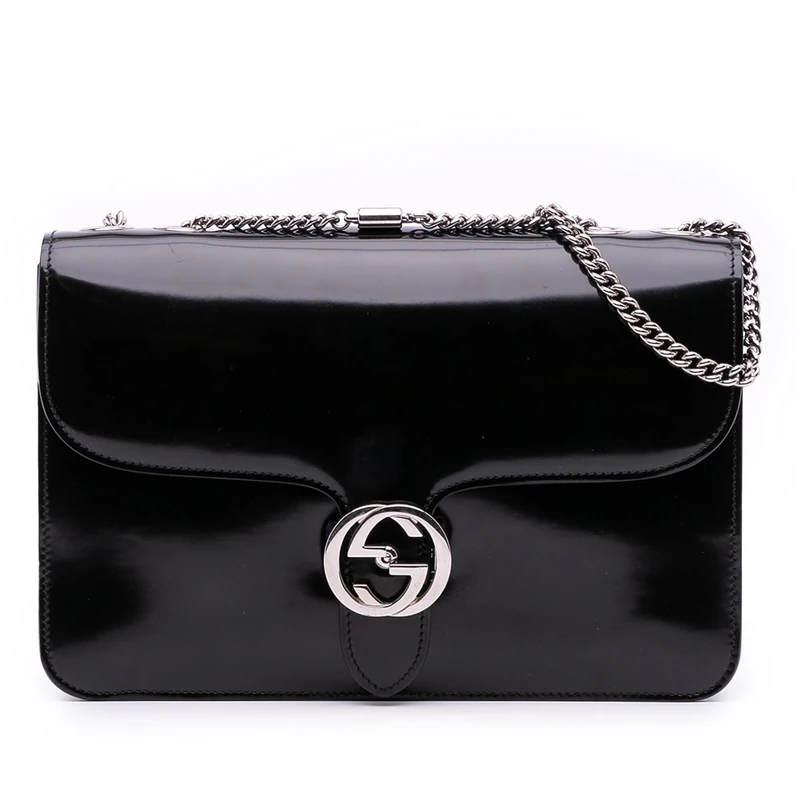 Gucci Pre-Loved Medium Patent Dollar Interlocking G Crossbody Bag