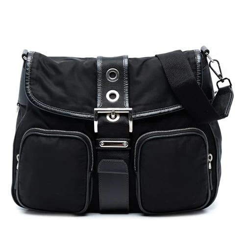 Prada Pre-Loved Saffiano Trimmed Tessuto Buckle Messenger Bag