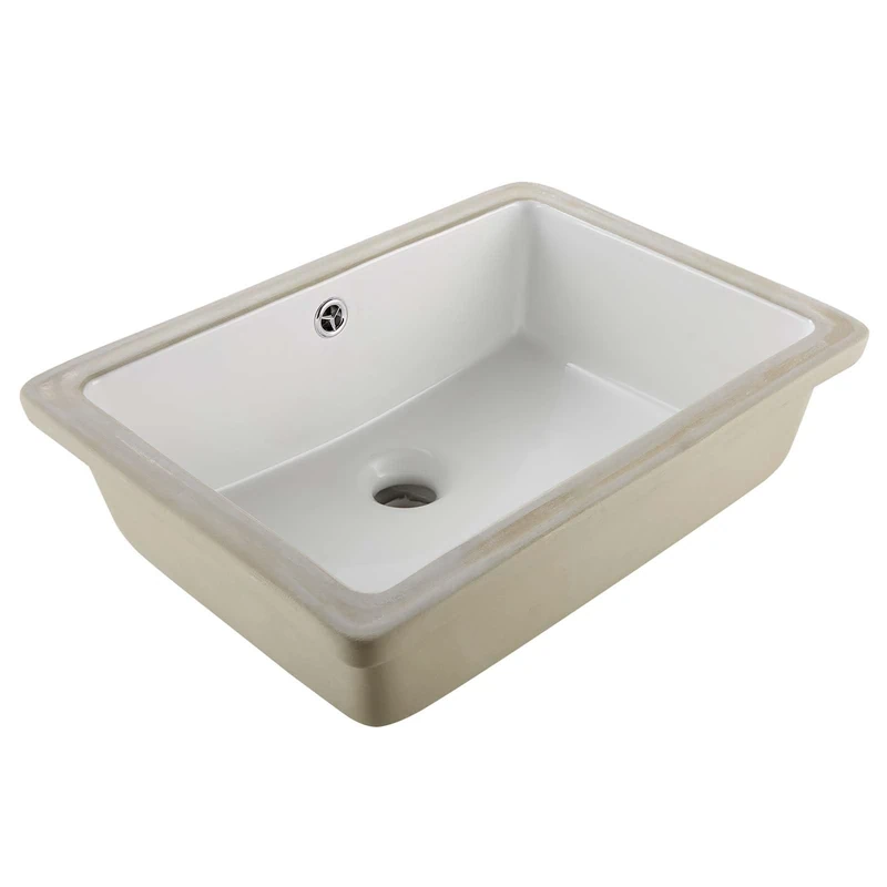 VEVOR Undermount Bathroom Sink, 18.5 x 13.19 Inch Rectangular White Ceramic Vessel Sink with Overflow Hole, Under Counter Drop in Modern Lavatory Vanity Bath Wash Bowl Basin, Rectangle Small Space