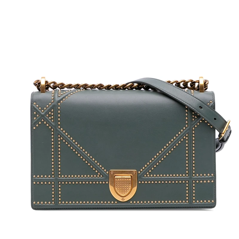 Pre-Loved Medium Studded Lambskin Diorama Flap Crossbody Bag