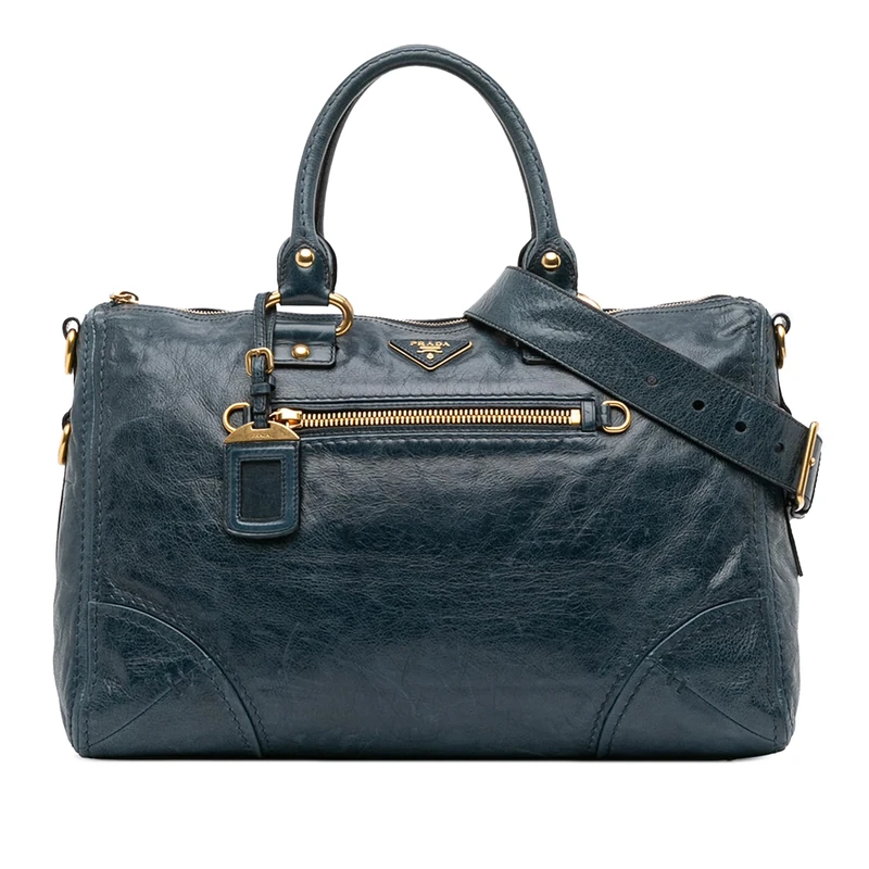 Prada Pre-Loved Vitello Shine Zip Top Satchel