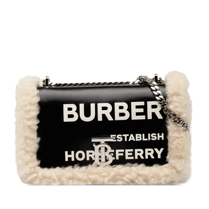 BURBERRY Pre-Loved Small Shearling Trimmed Coated Canvas Lola Crossbody Bag