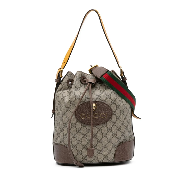 Gucci Pre-Loved GG Supreme Neo Vintage Drawstring Bucket Bag Satchel