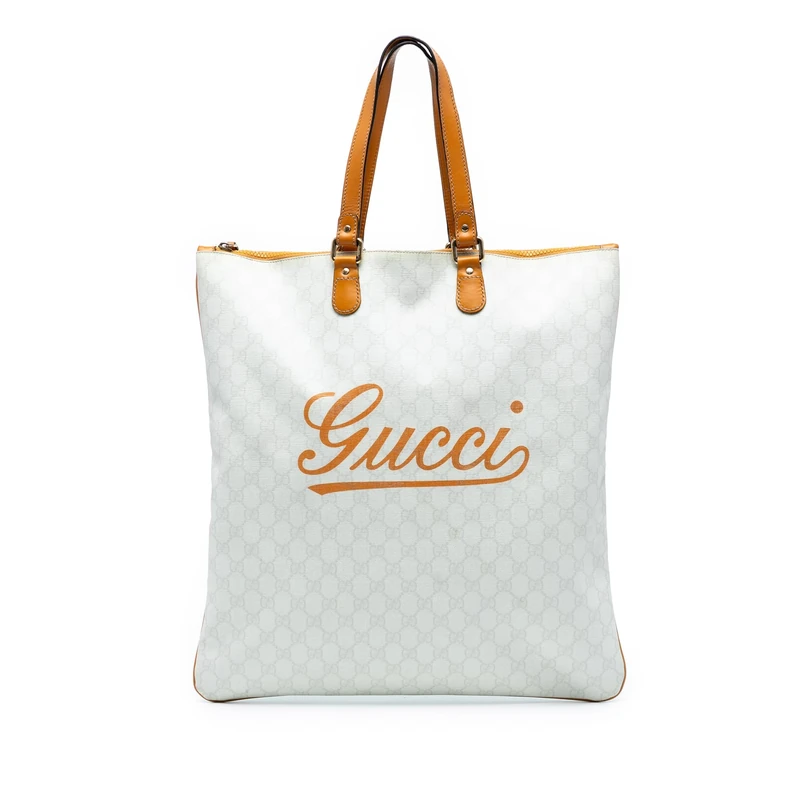 Gucci Pre-Loved GG Supreme Heritage Logo Flat Zip Tote Bag