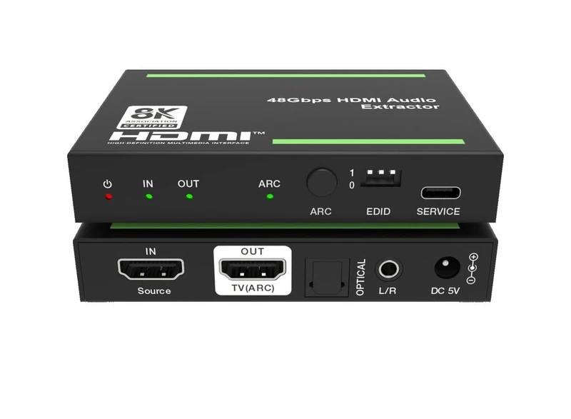 Wilxisum 8K@60 HDMI 2.1 and ARC Audio Extractor/Adapter, HDMI Audio to Optical, RCA R/L, Support 4K@120Hz, HDR10+, Dolby Vision, Dolby True Atmos, DTS-HD Audio Pass Through