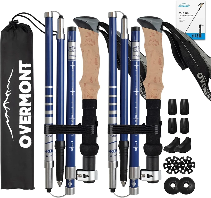 Overmont Collapsible Lightweight Trekking Poles – 2 Pack Carbon Fiber Hiking Sticks for Women Men – All Terrain Accessories and Carry Bag for Camping Hiking Mountaineering - Blue